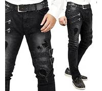 EMUKFD Men's Skinny Jeans Destroyed Ripped Ripped Slim Fit Stretch Distressed Denim with Ripped Ankle Zip for Men Jeans