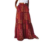 EMUKFD midi Skirts for Women UK Summer Boho Floral Print High Elastic Waist A Line Maxi Skirt Elegant Pleated Tiered Flowy Beach Vacation Long Skirts Pockets Bohemia Long Dresses