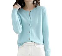 EMUKFD Plus Size Black Cardigan,Light Blue Cardigans Sweater Coatigans Autumn Round Neck Knitted Jackets Spring Winter Long Sleeve Button Up Plain Soft Jumper Ladies Lightweight Knitwear Coat