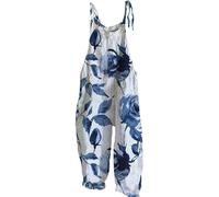 EMUKFD Plus Size Wide Leg Jumpsuits Dungarees Boho Print Jumpsuit Floral Loose Fit Playsuits Cotton Linen Summer Beach Sleeveless Rompers Bib Overalls Baggy Casual Holiday Trousers Leisure Wear