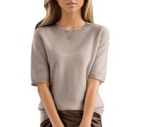 EMUKFD Short Sleeve Jumpers for Women UK Petite Fine Knit Lightweight Spring Autumn Pullovers Comfort Crewneck Dressy Casual Ladies Going Out Tops Stretch Soft Knitwear Slim Fit Basic T-Shirts Sweater