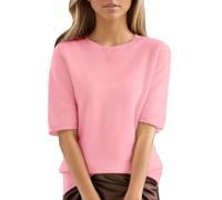 EMUKFD Short Sleeve Jumpers for Women UK Petite Fine Knit Lightweight Spring Autumn Pullovers Comfort Crewneck Dressy Casual Ladies Going Out Tops Stretch Soft Knitwear Slim Fit Basic T-Shirts Sweater