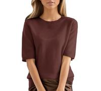 EMUKFD Short Sleeve Jumpers for Women UK Petite Fine Knit Lightweight Spring Autumn Pullovers Comfort Crewneck Dressy Casual Ladies Going Out Tops Stretch Soft Knitwear Slim Fit Basic T-Shirts Sweater