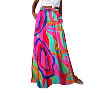 EMUKFD Skirts for Women Summer Boho Floral Print High Elastic Waist A Line Maxi Skirt Elegant Pleated Tiered Flowy Beach Vacation Long Skirts with Pockets Bohemia Vintage Party Long Dresses