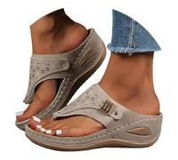 EMUKFD slip on sandals for women uk Wedge Flip Flops Wide Fit New Summer Non-Slip Beach Shoes Toe Post Slippers Orthopedic Anti-Slip Walking Sandals Arch Support Outdoor Thong Slides