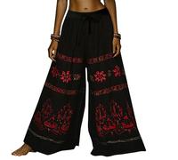 EMUKFD Summer Clothes for Women UK Linen Wide Leg Elasticated Waist Bohemian Lounge Joggers Lightweight Baggy Holiday Palazzo Pants Retro Printed Floaty Trouser Denim Jumpsuit