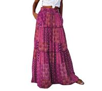 EMUKFD Summer Skirts for Women UK Boho Floral Print High Elastic Waist A Line Maxi Skirt Elegant Pleated Tiered Flowy Beach Vacation Long Skirts Pockets Bohemia Long Dresses