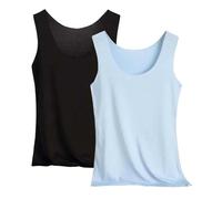 EMUKFD Vest Tops Women UK 2 Pack Summer Basic Sleeveless Top Seamless Breathable Crewneck Gym Workout Tees Lightweight Runing Yoga Exercise Wide Strap Vest Shirts Ladies Casual Undershirts