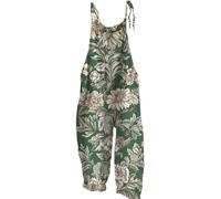 EMUKFD Wide Leg Jeans for Women UK Dungarees Boho Print Jumpsuit Floral Loose Fit Playsuits Cotton Linen Summer Beach Sleeveless Rompers Bib Overalls Baggy Casual Holiday Trousers Leisure Wear