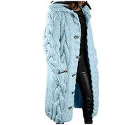 EMUKFD Women Open Front Cardigan Cable Knit Sweaters Solid Color Lightweight Long Sweater Coats Button Outwear with Pockets Autumn Winter Loungewear