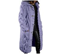 EMUKFD Women Open Front Cardigan Cable Knit Sweaters Solid Color Lightweight Long Sweater Coats Button Outwear with Pockets Autumn Winter Loungewear