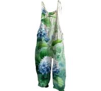 EMUKFD Womens Dungarees Size 16 Wide Leg Boho Print Jumpsuit Floral Loose Fit Playsuits Cotton Linen Summer Beach Sleeveless Rompers Bib Overalls Breathable Baggy Casual Holiday Trousers Leisure Wear