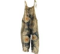 EMUKFD Womens Dungarees UK Wide Leg Boho Print Jumpsuit Floral Loose Fit Playsuits Cotton Linen Summer Beach Sleeveless Rompers Bib Overalls Breathable Baggy Casual Holiday Trousers Leisure Wear