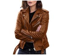 EMUKFD Women's Leather Jackets Faux Motorcycle Plus Size Moto Biker Coat Short Lightweight Vegan Pleather Fashion Slim Fitted Outwear with Zip Up Pockets