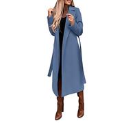 EMUKFD Women's Mid-Length Winter Coat - Double Breasted Solid Color Overcoat With Belt, Open Front Maxi Long Knitted Cardigan, Loose Casual Autumn Jacket