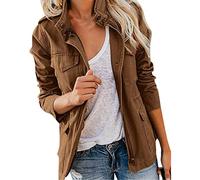 EMUKFD Women's Military Anorak Jacket Zip Up Snap Buttons Lightweight Safari Utility Coat Outwear With Pockets