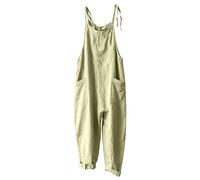 EMUKFD Womens Playsuit Light Green Gardening Trousers Women Adjustable Straps Cotton Bib Overalls Baggy Dungaree Cropped Trousers Lightweight Holiday Sleeveless Jumpsuits Pockets Work Overalls