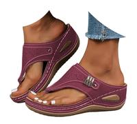 EMUKFD womens slip on shoes Wedge Flip Flops Wide Fit New Summer Non-Slip Beach Shoes Toe Post Slippers Lightweight Orthopedic Anti-Slip Walking Sandals Arch Support Outdoor Thong Slides(Red,5 UK)
