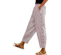 EMUKFD Womens Summer Trousers Cropped Linen Trousers Ladies Casual Striped Capris Pockets Drawstring Lightweight Palazzo Pants Holiday Beachwear Work Slacks Elasticated Waist Cropped Trouser