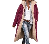 EMUKFD Womens Teddy Fleece Jacket Fleece Lined Long Jacket Womens Thermal Outerwear Ladies Padded Puffer Jackets Faux Fur Thicken Quilted Outdoor Down Jackets Hooded Full Zipper Coats