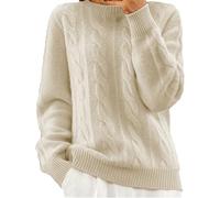 EMUKFD Womens Turtleneck Long Sleeve Cable Knit Sweaters Casual Ribbed Knit Pullover Jumper Top with Lantern Sleeve Fashion Loose Chunky Suéteres de punto por cable de manga larga para mujer（Beige，M）