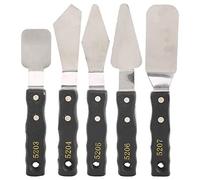 EMUKOEP 5pc Palette Spatula Set Oil Acrylic Paint Knife Artist Painting Tool with Black Wood Handle for Mixing Spreading Scumbling Scratching