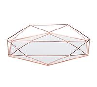 EMUKOEP Bathroom Hexagon Mirror Metal Gold Cosmetic Jewelry Storage Organizer Tablet Box Plate (Rose gold)