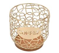 EMUKOEP Coffee Pod Holder, Large Capacity Coffee Capsule Organizer with Thickened Metal Wire and Solid Wood Base, for Kitchen Counter Office Desktop (Gold)