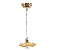 EMUKOEP Dollhouse ceiling lamp, miniature glass round bulb pendant light for 1:12 or 1:6 scale dollhouse, with built in button battery, elegant decorative lighting (Yellow)