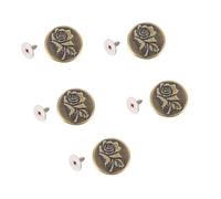 EMUKOEP Metal Trouser Buttons, Set of 50, No Sewing, Removable, 17 mm, Rose Pattern, Antique Brass with 2 x 6.5 mm Tips PH Iron Screws, Tighten Trousers without Belt, Beautiful Gifts for the