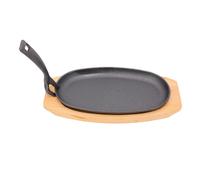 EMUKOEP Oval Cast Iron Fajita Skillet Pan, Small Sizzling Steak Plate | Rustproof Nitrided Iron, 9.4x5.5x0.8 Inch, for BBQ Gas Stove or Oven Use, Compatible with Restaurant Serving