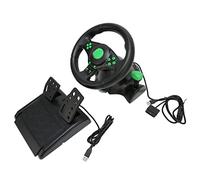EMUKOEP PC Racing Wheel, 180 Degree Ergonomic Game Steering Wheel with Vibration Feedback and Spring Loaded Pedals, for 360 PC