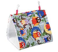 EMUKOEP Premium Canvas Bird Soft Hammock with Tunnel Design with Two Doors, Warm Parrot Hanging Cabin Bed for Small Puppy, 9.4x6.7x7.1in (Owl Moon)