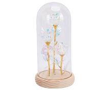 EMUKOEP Sparkling Rose Ornament, LED Glass Dome Rose, Beautiful Flower Light For Birthdays, Soft LED Illuminated Elegant Glass Decor (3 Roses + Glass Cover + Wooden Base + Warm Light)
