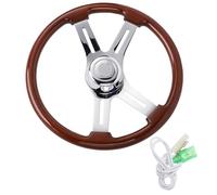 EMUKOEP Wooden Truck Steering Wheel, Classic Universal Design for Semi-Trailers, Durable and Stylish 4 Spoke Steering Wheel Improving Comfort and Control on the Road