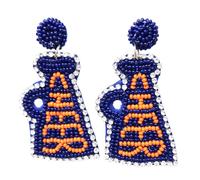 Emulily Beaded Cheer Football Post Earrings Handmade Cheer Football Earrings College Sport Gameday (Orange/Navy)