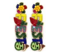 Emulily Beaded Cinco De Mayo Fiesta Post Earrings ; Handmade FIESTA Earrings Western