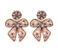 Emulily Beaded Pink Ribbon Post Earrings the Breast Cancer