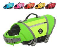 EMUST Dog Flotation Vest, High Visibility Life Vests for Dogs with High Buoyancy, Heavy-Duty Dog Life Jackets for Large Dogs with Adjustable Straps for Pugs, Boxers, Basset Hounds, Green, L