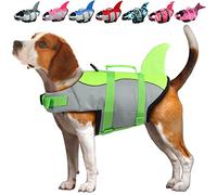 EMUST Dog Life Jacket, Shark, Dog Life Jacket for Small, Medium and Large Dogs with Rescue Handle, Safety Vest for Swimming Pool, the Beach, Boating, S, Green