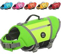 EMUST Dog Life Vest, Lightweight Life Jacket for Dogs with Pockets, Stylish Dog Life Preserver with Rescue Handle & Reflective Stripes for Swimming, Boating, Kayaking, Green, XS