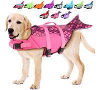 EMUST Mermaid Life Jackets for Dogs, Adjustable Small / Medium / Large Dog Life Vest for Water Safety, Pet Life Vest with Rescue Handle, Safety Vest for Swimming Pool, the Beach, Boating, L