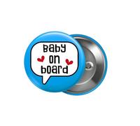 EMUWORKS - Baby On Board Badges , Speech Bubble Pregnancy Announcement , Blue Pin Button Badge Pinback Closing , Size 2.32 inches 59 mm