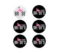 Emuworks Hen Party Accessories: Set of 6 Team Bride Badges, Flamingo I am Getting Flocking Married Design, Bachelorette Party Accessories, Hen Party Decorations, 59mm Round Metal
