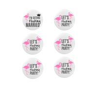 Emuworks Hen Party Accessories: Set of 6 Team Bride Badges, Flamingo Lets Flocking Party Design, Bachelorette Party Accessories, Hen Party Decorations, 59mm Round Metal