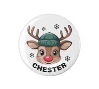 EMUWorks Personalised Reindeer Christmas Badges for Kids - 2-Inch Glossy Pin Back Badges for Boys & Girls - Custom Name Gift Tags for Stockings and Santa Sacks