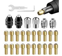 EMVANV 28pcs/Set Drill Chuck Collet for Dremel, 1/32 to 1/8inch Drill Chuck Collet Set, with 2pcs British 4486 3-jaw Chuck, Chuck Shank Rotary Tool Quick Change Adapter