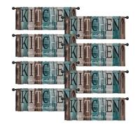 Emvency 8 Pack Rustic Valances Window Treatments, Teal and Brown Kitchen Turquoise Blackout Adjustable for Living Room Bathroom Bedroom Kitchen Over Sink, 18x52 Inch Rod Pocket Valances