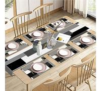 Emvency Black Grey Table Runner and Placemats Set of 6, Modern Geometric Abstract Painting Art Dining Decor for Daily Use(1 Table Runner 72 inches Long and 6 Placemats)