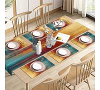 Emvency Blue and Orange Table Runner and Placemats Set of 6, Vintage Abstract Messy Rust Painting Art Dining Table Decor for Daily Use(1 Table Runner 72 inches Long and 6 Placemats)